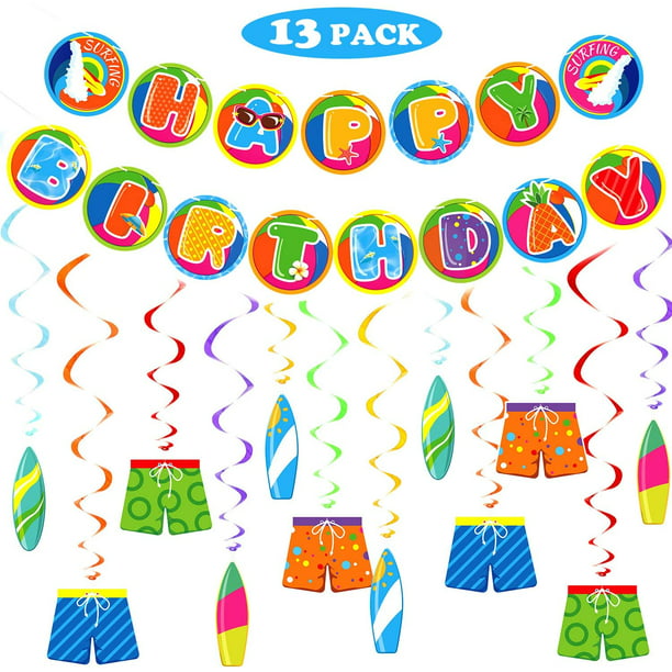 12 Piece Pack Fun Express Surfs Up Surfing Birthday Party Hanging Swirl Decorations 